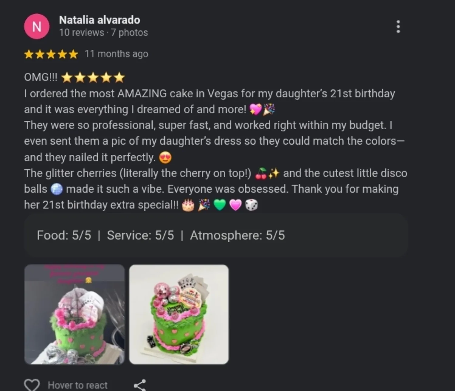 Baby Girl Bakes Google review 1