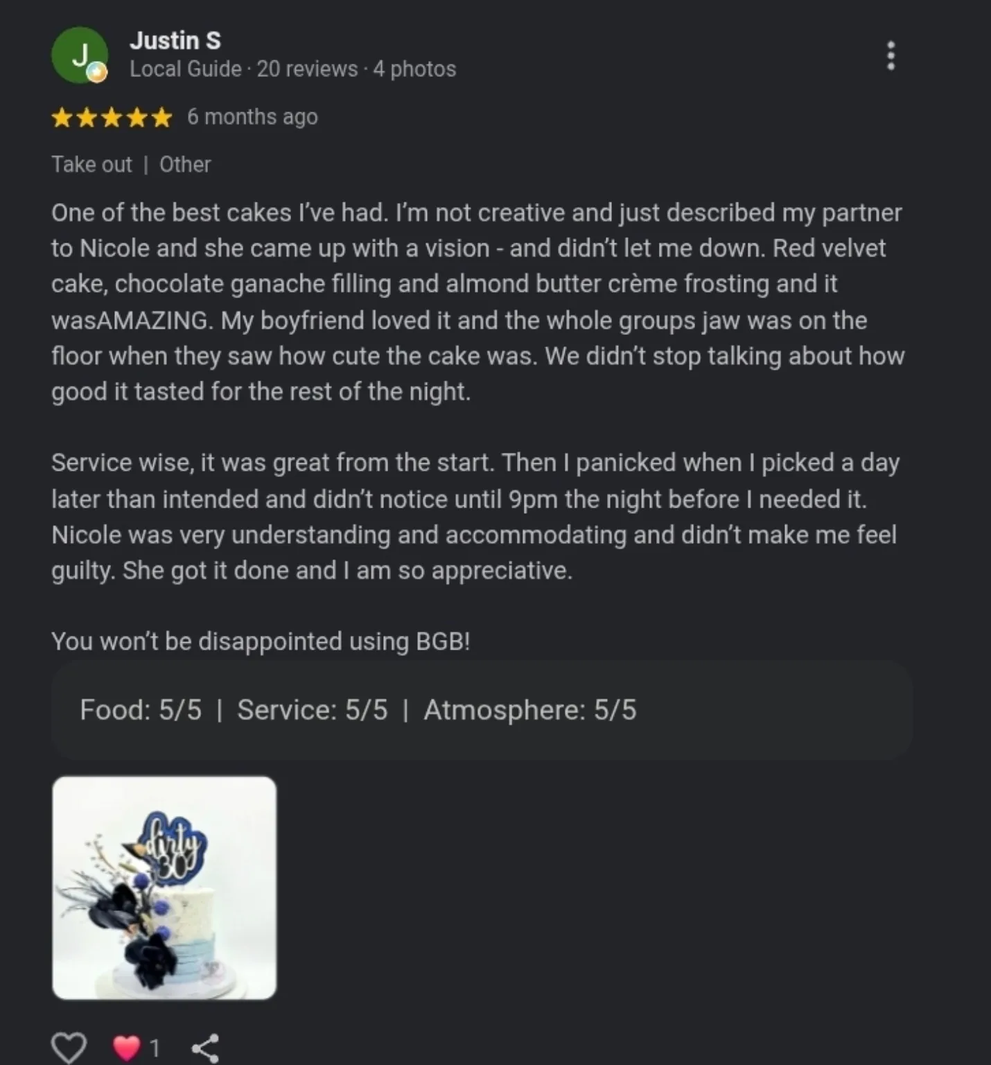 Baby Girl Bakes Google review 5